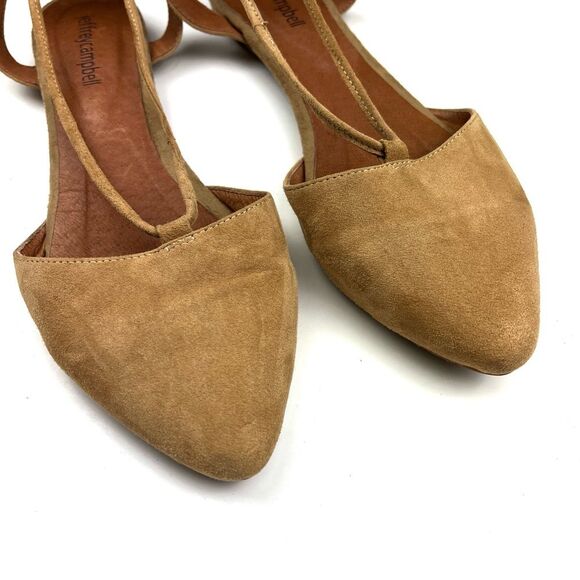 Jeffrey Campbell Amour Tassel Ankle Wrap Tan Suede Pointed Toe Flats size 7.5 - Picture 5 of 12